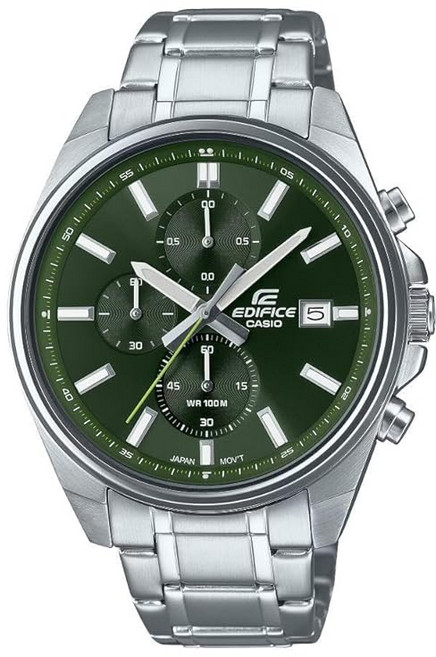 카시오 남성 시계 Edifice 크로노그래프 그린 다이얼 스테인리스 스틸 밴드 EFV-610D-3CVUDF