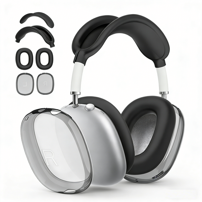 애치비 투명 에어팟 맥스 케이스 보호커버 4in1 세트, 검정, 1개