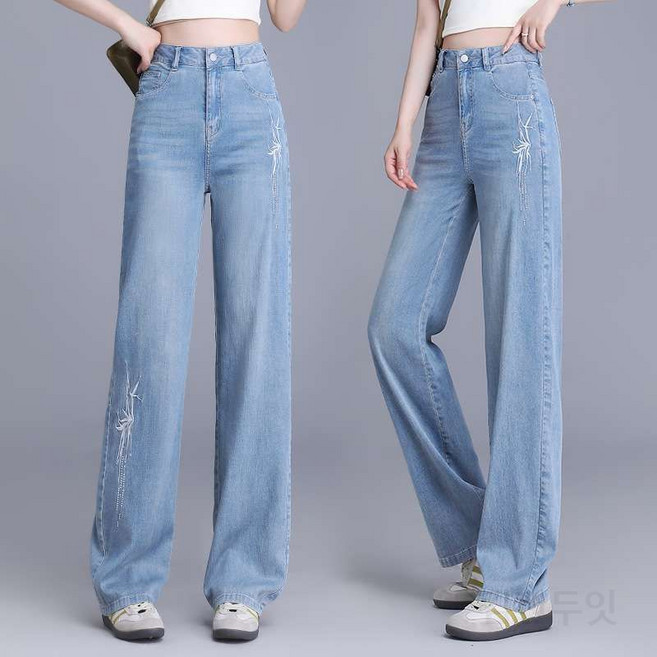 여자 반짝이청바지 여름 핫픽스 텐셀 데님 스트레이트 P79