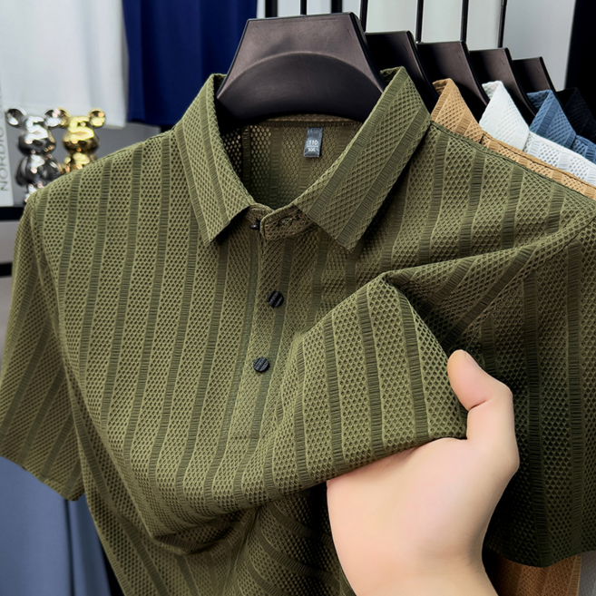 REZENZI 남성 여름 통기성 좋은 스트라이프 반팔 폴로 티셔츠 T5131