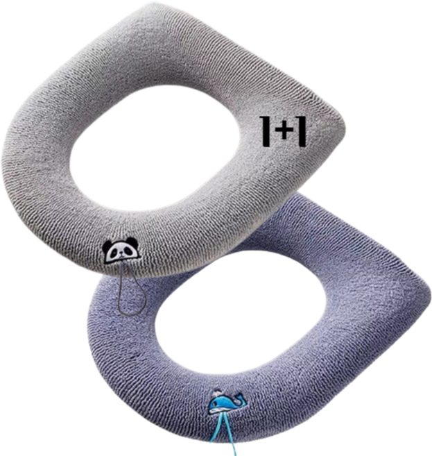 타이탄23 변기 온열 커버 시트 엉따 극세사 양변기 뚜껑 손잡이 카바 1+1 2개 세트, 블루+그레이