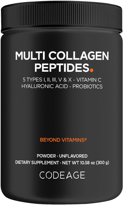 코드에이지 하이드롤라이즈드 멀티 콜라겐 펩타이드 히알루로닉 애시드 - 비타민 C - 프로바이오틱 무맛 파우더, 1개, 300g