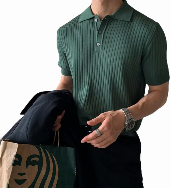 킹앤조이 시오도 카라 골지 얇은 반팔 쿨니트