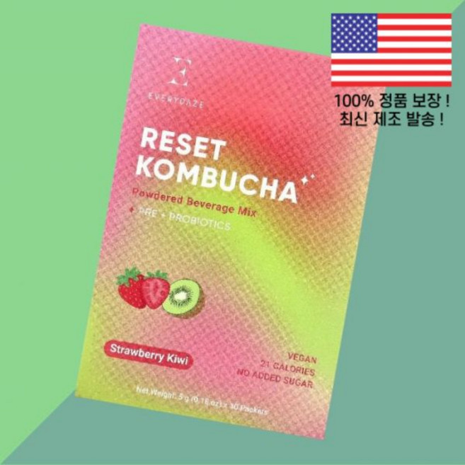에브리데이즈 리셋 콤부차 파우더 가루 분말 드링크 믹스 딸기 스트로베리 키위 10포 각 0.18온스 5g Everydaze Reset Kombucha Powdered Bever, 1개