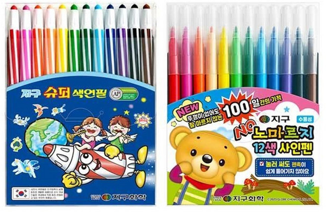 (지구) 색연필 싸인펜 12색 세트, (C) 슈퍼색연필 12색+노마르지사인펜 12색, 1개