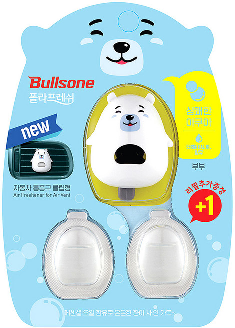 불스원 폴라프레쉬 북극곰부부 차량용 방향제 통풍구형 상쾌한 아쿠아 본품+리필, 1개