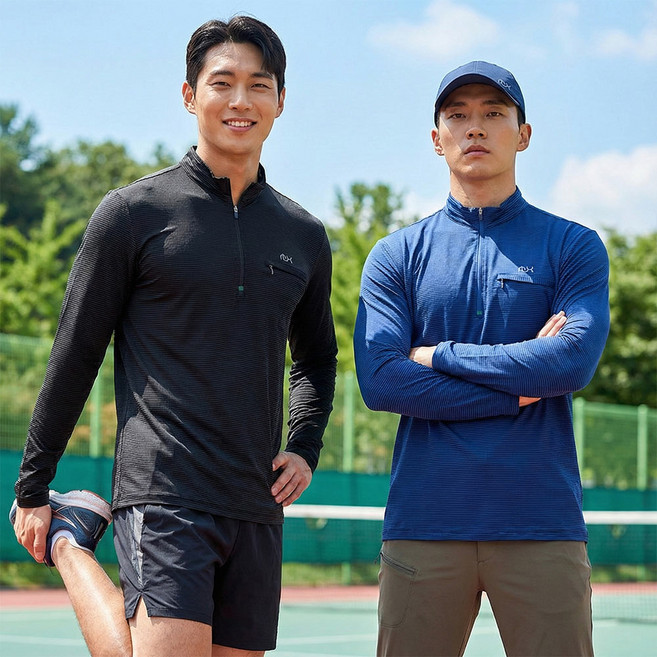 1+1 여름 남자 쿨 아이스 스판 긴팔 집업 등산 티 기능성 작업복 상의 티셔츠