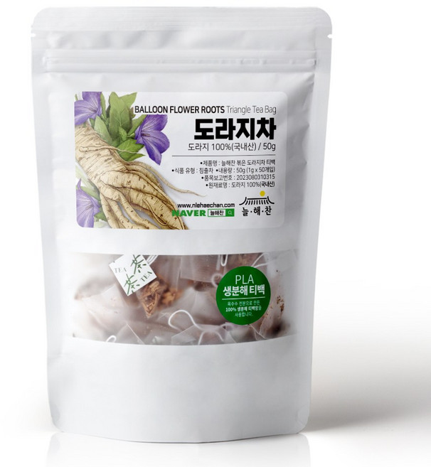 늘해찬 볶은 국산 도라지티백 도라지차 삼각티백 대용량, 1g, 50개입, 1개