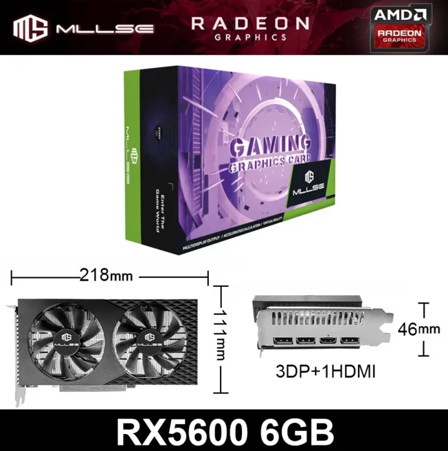 MLLSE 게임용 컴퓨터 GPU Radeon RX5600 그래픽 카드 GDDR6 AMD 6GB 데스크탑 신제품, 01 빠른, 01 RX5600 6G BLACK