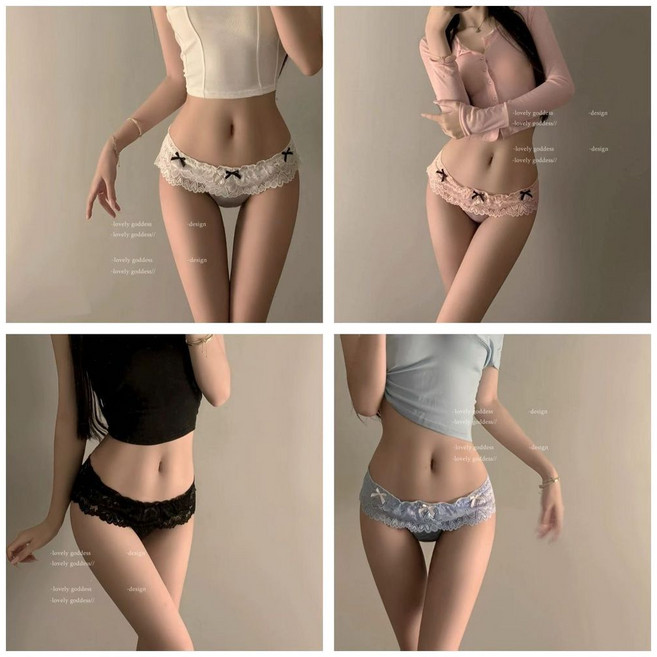 lovely goddess 蕾絲內褲 薄款透氣純欲風少女低腰三角褲, 白色+白色,M（80-100斤）