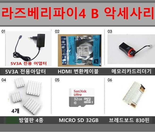 라즈베리파이4 B 전용 악세사리 투명케이스 메모리카드 브레드보드 케이블, 브레드보드830핀, 1개