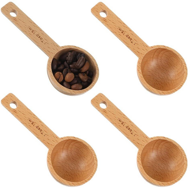 HJZHII 4PCS Wooden Coffee Scoop 1 Tbsp 15ml Small Scoops for Jars Wood Tablespoon Measuring Spoon, HJZHII 4PCS Wooden Coffee Scoo