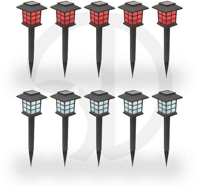 솔까든 태양광 미니격자등 10개입 정원등 2가지빛 혼합가능 솔라 미니 잔디등, 빨간빛5개+흰빛5개