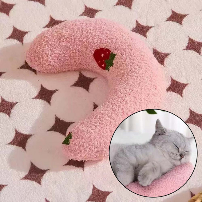 반려동물 수면 질 개선 목받침 쿠션 반달 베개, 1개, 핑크