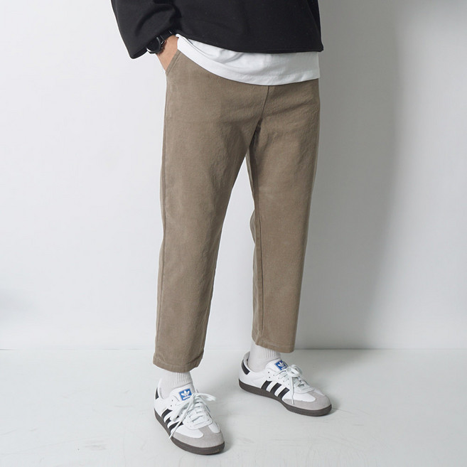 오씨엘 남자 기모바지 겨울 편한 스판 9부 따뜻한 밴딩팬츠 고무줄 빅사이즈 양기모 세미와이드