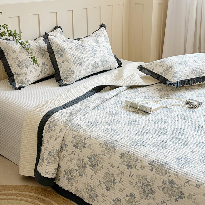 수스존 오가닉 목화솜 순면100 피그먼트 패밀리 사계절 침대패드 단품, 블루로즈