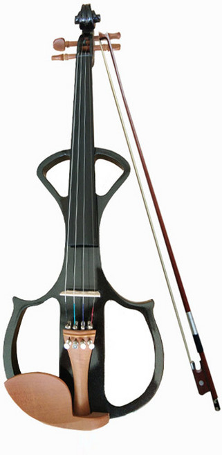 고급 원목 전자 바이올린 세트 헤드폰 포함 연습용 일렉 연주 악기, 1개, 블랙, 단일