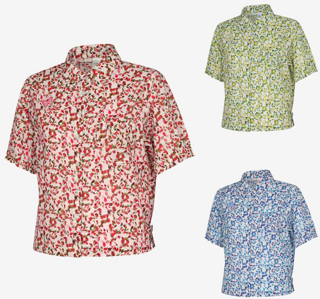 빌트모아 봄 여름 여성 5부 플라워 아사셔츠 면 블라우스