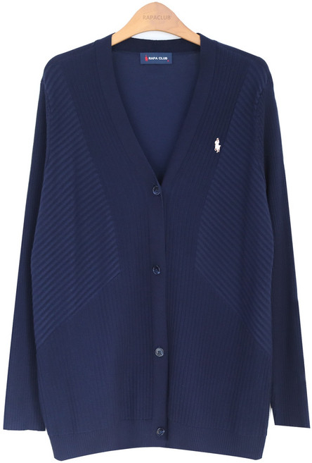 라파클럽 여성 브이넥 사선 패턴 니트 가디건 스웨터