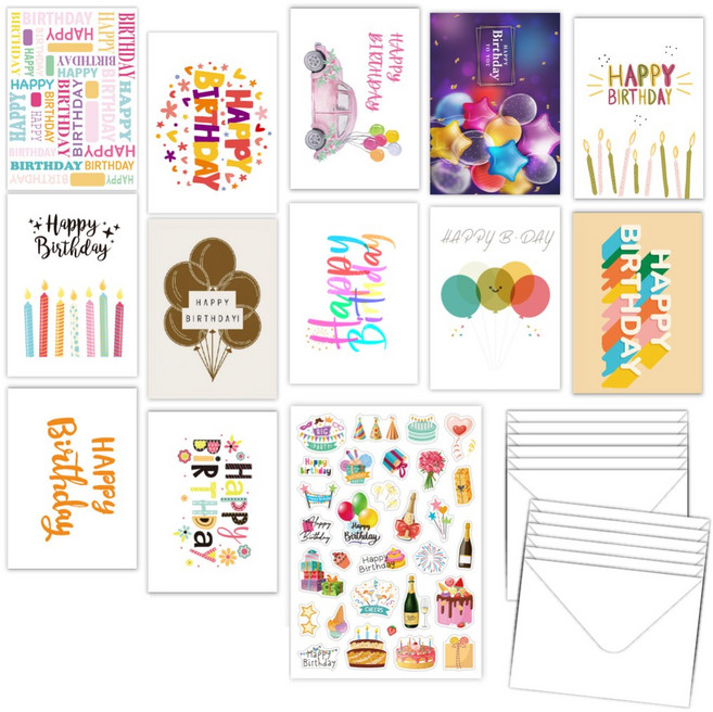 생일 축하 카드 봉투 스티커 12종 세트, 12개, 혼합D