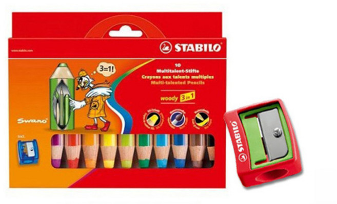 스타빌로 우디색연필 3in1 10색 샤프너포함, 1개