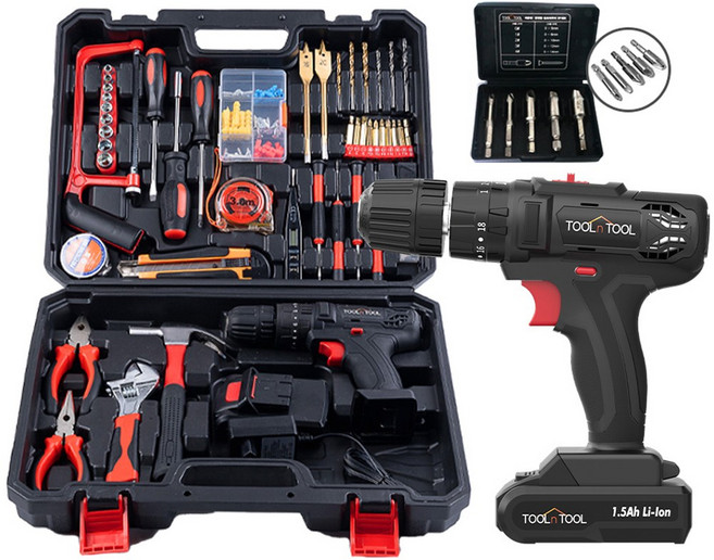 툴앤툴 21V 충전식 무선 전동드릴 수공구세트 80P TNT-HEX21LIS(+볼트리무버 5P) 콘크리트타공 가구조립 커튼레일설치, TNT-HEX21LIS, 1개