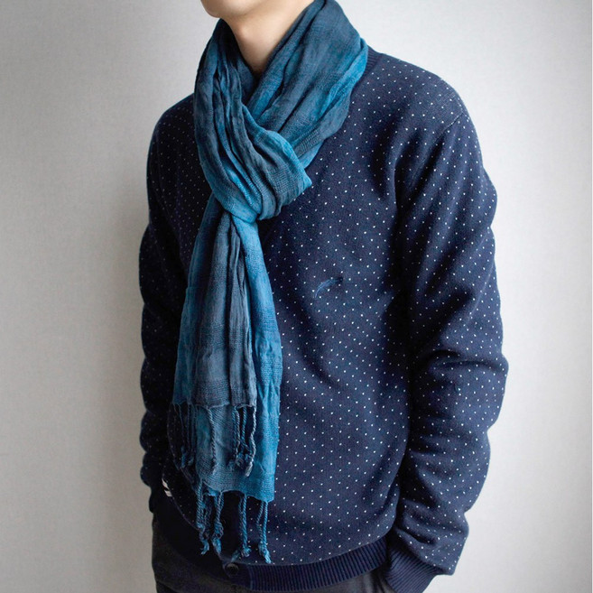 [노르웨이] 전공정 핸드메이드 초경량 남자 머플러 부드러운 남성 목도리 가을 겨울 간절기 봄 빈티지 주름 패션 스카프