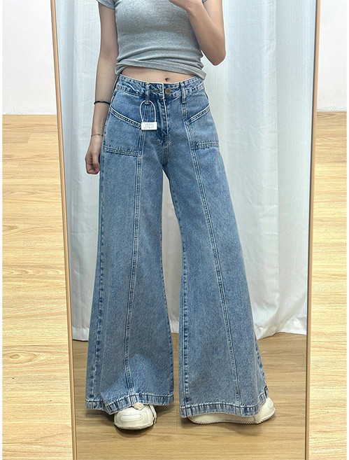쁘띠꼬모 여성 로우라이즈 와이드 청바지 일자 데님 팬츠