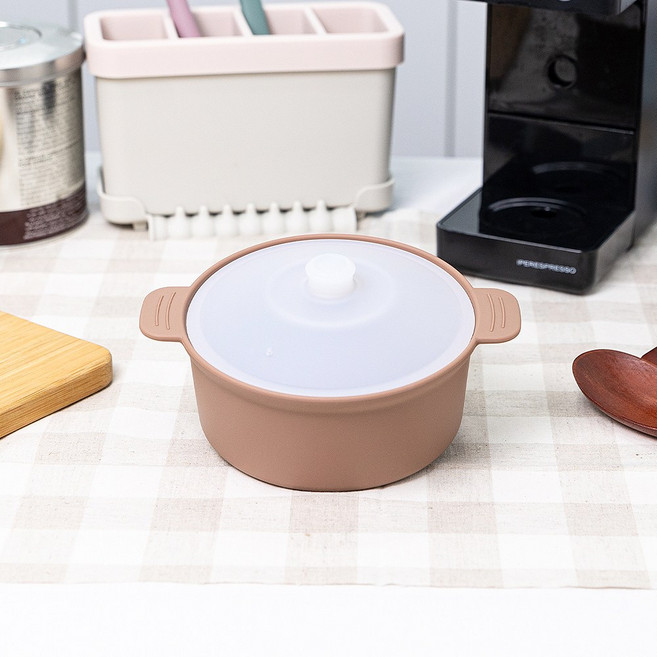 꿈꾸는리빙 국산 실리콘 계란찜기 전자레인지 용기 무독성 찜기 주방용품, 중형 원형 / 바디:아몬드브라운 / 뚜껑:반투명, 1개