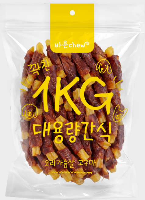 바른츄 대용량 간식 사사미, 1개, 1kg, 오리가슴살고구마