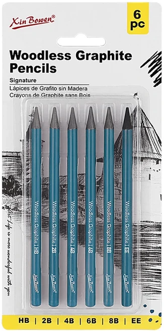 전문 우드리스 그라파이트 스케치 연필 세트 미술 학생 쉐이딩용 숯 드로잉 6 팩 HB EE, 02 Blue