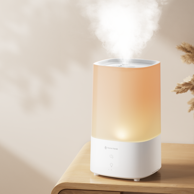 홈해락 이중 분사 무소음 무드등 대용량 초음파 가습기 4L, 화이트
