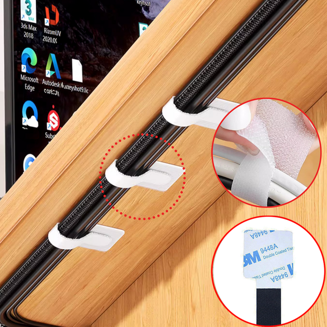 쥬롬 부착식 전선정리 벨크로 케이블 타이 선정리, 화이트, 20개