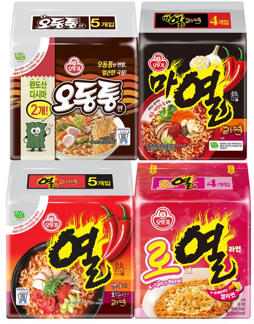 오동통면 (120GX5) 1개 + 마열라면 (120GX4) 1개 + 로열라면 (120GX4) 1개 + 열라면 (120GX5) 1개