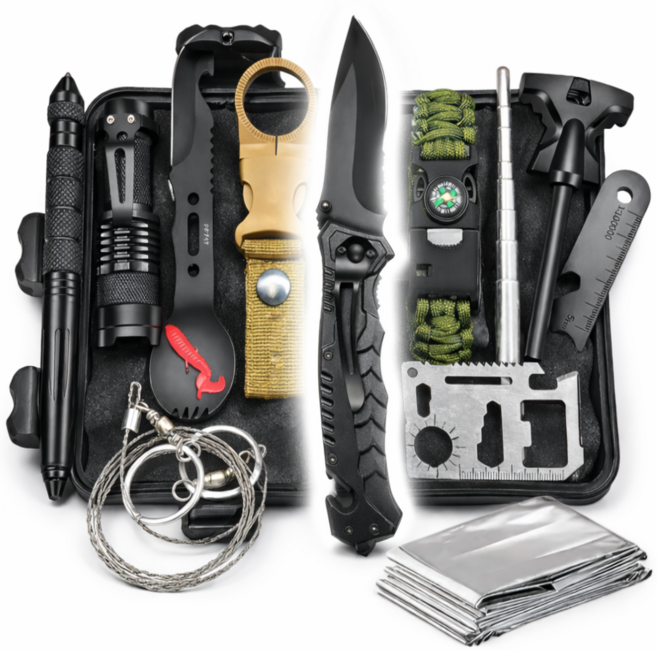 블링세이프 전쟁대비 야생 생존키트 13종 가방, 1개, 혼합색상