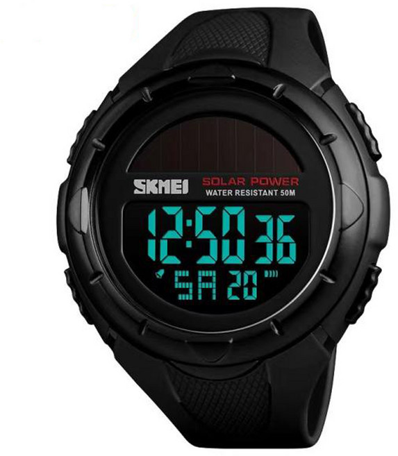 SKM SOLAR 솔라 태양열 디지털 스포츠 방수 우레탄밴드 전자 손목시계