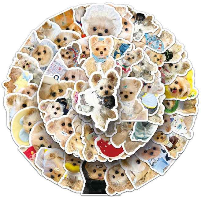 귀여운 요크셔테리어 강아지 실사 스티커 50종 세트 다꾸용 방수 리무버블 노트북 캐리어 데코 굿즈, 50개, 요키 혼합형
