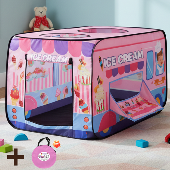 Firina 아이스크림카 캐릭터 실내외 텐트 휴대용 수납가방 포함, 2인용, 핑크색