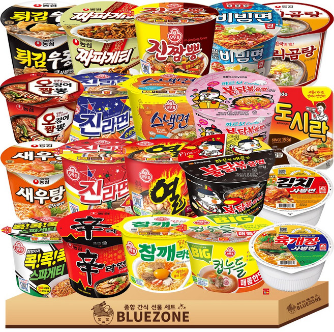 용기라면20종 세트(신라면+새우탕+오짬+튀우+짜파게티+육사발+김사발)+(진매+진순+참깨+스낵+콕콕스파+진짬+열+빅컵누들매콤)+(불닭+까르보+팔도비빔+도시락+김도), 1개