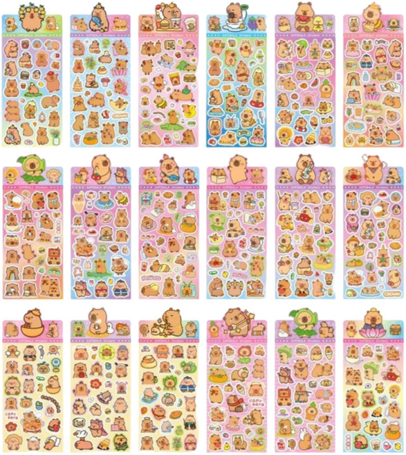 크랜브랑 무중복 카피바라 다꾸 스티커, 18개, 혼합색상