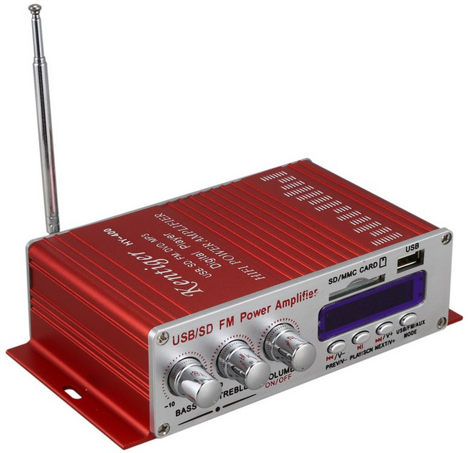 Kentiger Hy-400 Hi-Fi 자동차 스테레오 증폭기 라디오 MP3 스피커 FM LCD 디스플레이 파워 플레이어 자동 오토바이 리모컨, 빨간색