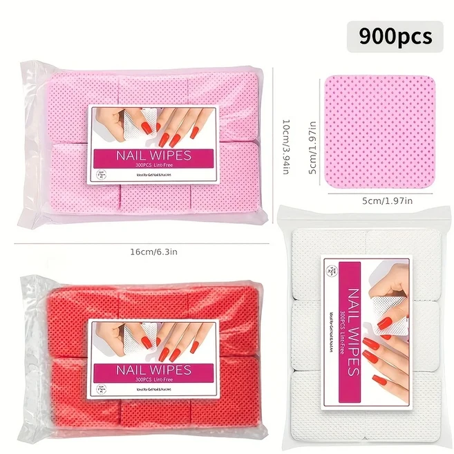 쿠쿠스토어 300-900개 무보풀 네일 폴리쉬 리무버 젤 매니큐어 페디큐어 큐티클 와이프 및 패드 흡수성 일, 01 900pcs