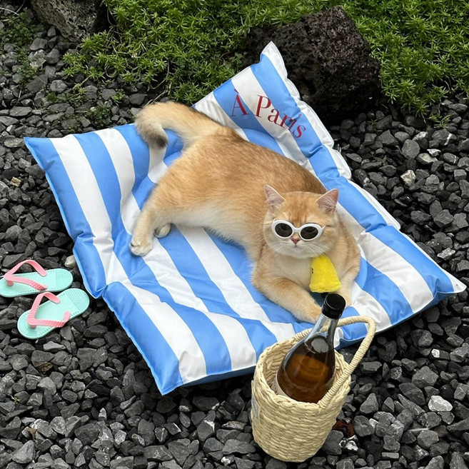강아지 고양이 쿨매트 냉감 매트 시원한 반려동물 방석 냥썸쿨매트, 블루 스트라이프, 1개