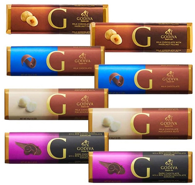 고디바 더블 바 초콜릿 번들 4종 8팩 밀크 다크 헤이즐넛 마카다미아