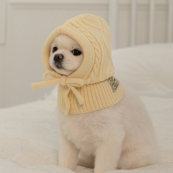 베일리펫 강아지 모자 겨울 귀마개 귀도리 바라클라바, 1개, 아이보리