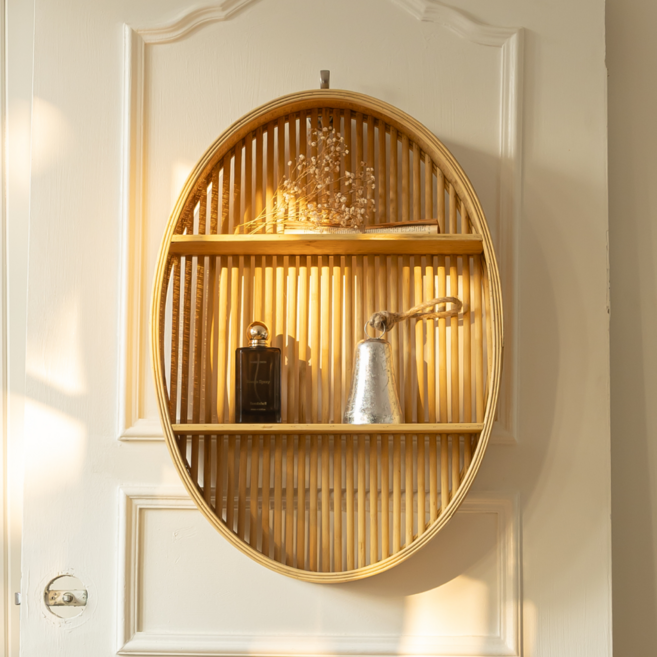 도르리 라탄 벽선반 원목 인테리어 벽걸이 수납선반 우드, 2단