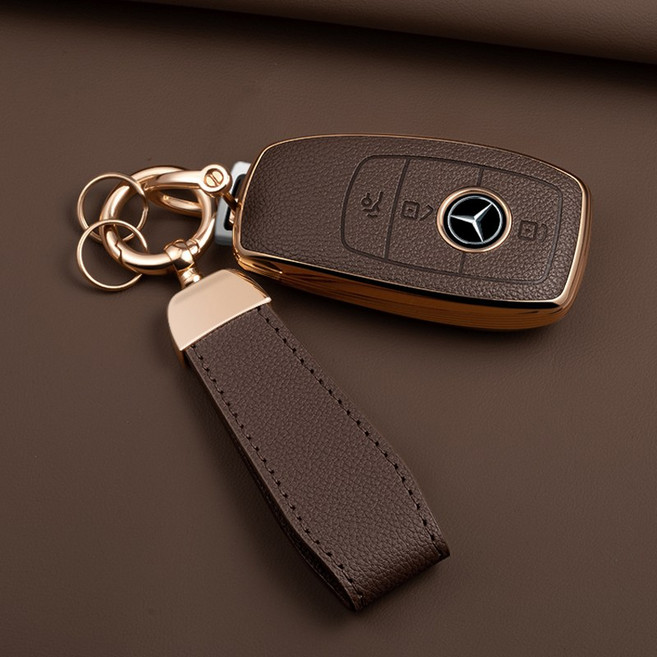 HAKO 소프트 가죽TPU 차키케이스+키홀더 (벤츠호환), M-02, 브라운