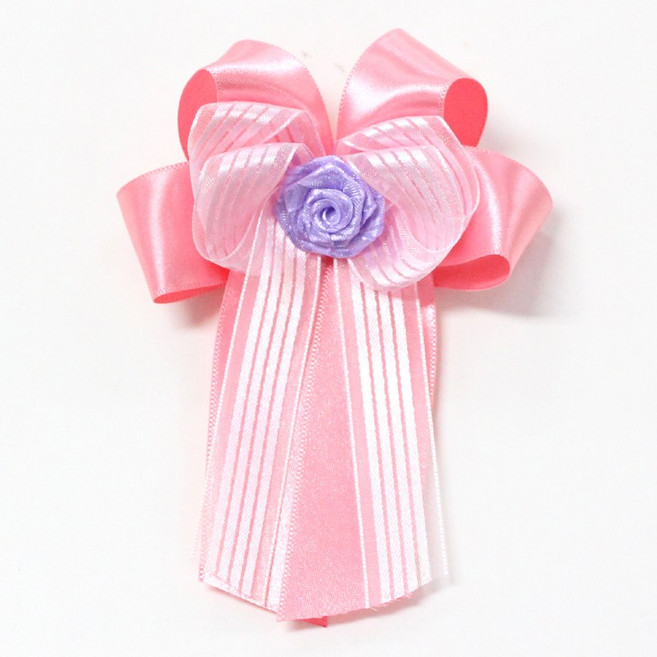 나모몰 핸드메이드 리본꽃 완성리본, 네줄오간디보우_핑크, 1개