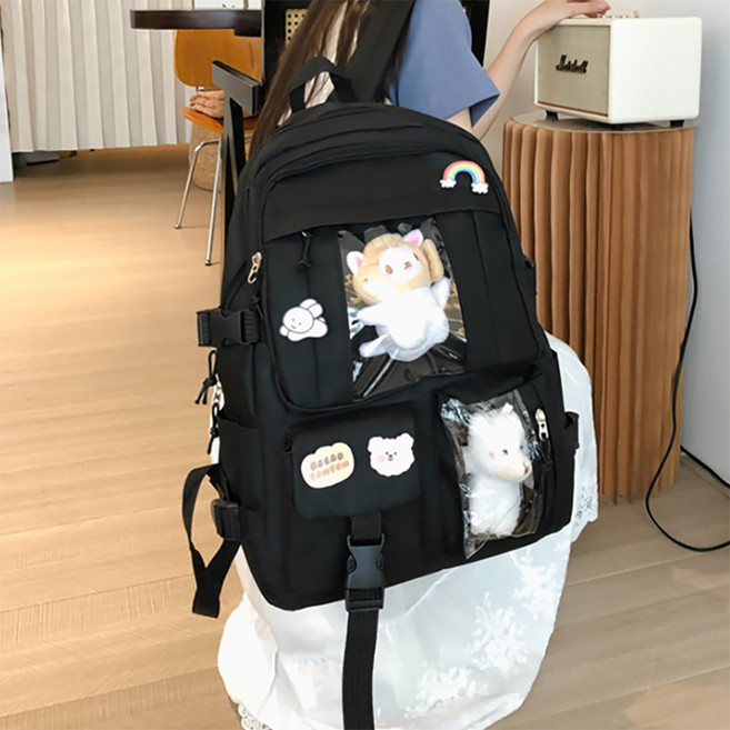 리브온 학생 백팩 올인원 세트 인형 뱃지 키링 포함 대용량 캐주얼 책가방