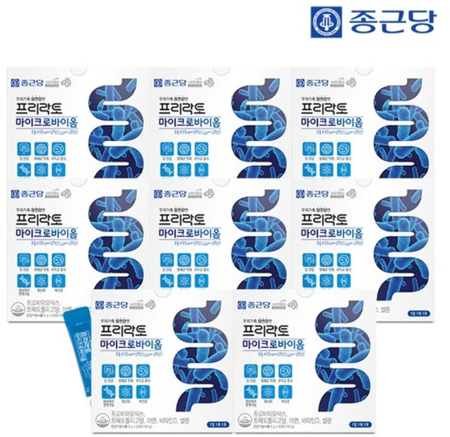 종근당 프리락토 마이크로바이옴 신바이오틱스 유산균 30포, 150g, 8개 - 쿠팡